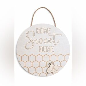 Home Sweet Home Round Wall Sign Bee Decor White Wood Farmhouse 18.9” NWT Art
